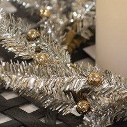Platinum Bristle Pine & Golden Ball Candle Ring - 4.5"