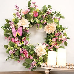 Blushing Butterfly Garden Wreath - 24"