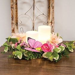 Blushing Butterfly Garden Candle Ring - 6.5"