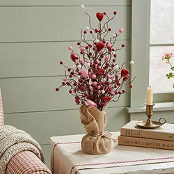 Valentine's Hearts & Berries Tree With Burlap Base - 19"H
