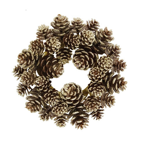 Champagne Frosted Pinecones Candle Ring - 3"