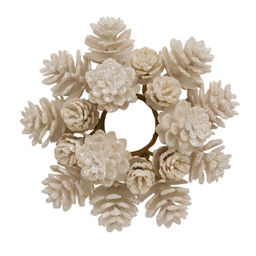 Yuletide Frosted Pinecones Candle Ring - 1"