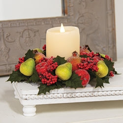 Sugar Glazed Winter Fruit & Holly Candle Ring - 4"