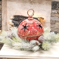 Snowy Bristle Pine & Boughs Candle Ring - 6.5"