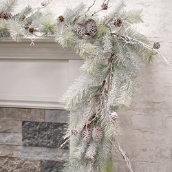 Snowy Bristle Pine & Boughs Garland - 6 Ft.