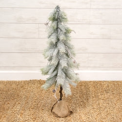 Snowy Bristle Pine & Boughs Tree w/Burlap Base - 34"