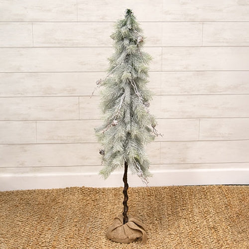 Snowy Bristle Pine & Boughs Tree w/Burlap Base - 45"