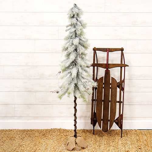 Snowy Bristle Pine & Boughs Tree w/Burlap Base - 56"