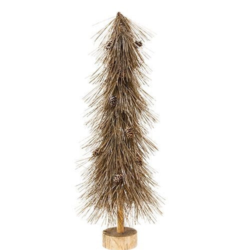 Sparkle Bottle Brush Tree With Pine Cones on Base 21"