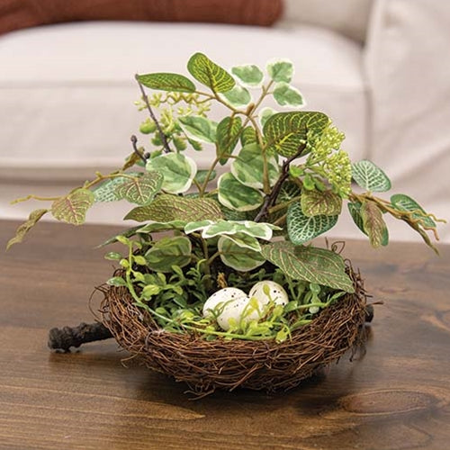 Mixed Ivy & Vine Bird Nest w/Eggs on Branch
