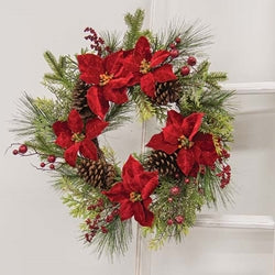 Winter Party Poinsettia & Pine Wreath 24"
