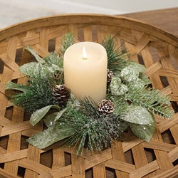 Newport Snowy Mixed Greens & Cone Candle Ring 3.5"