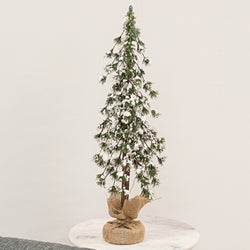 Glistening Snowy Mini Ming Pine Tree w/Burlap Base - 24"