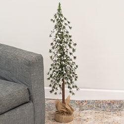 Glistening Snowy Mini Ming Pine Tree w/Burlap Base - 36"