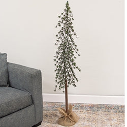 Glistening Snowy Mini Ming Pine Tree w/Burlap Base - 4 Ft.
