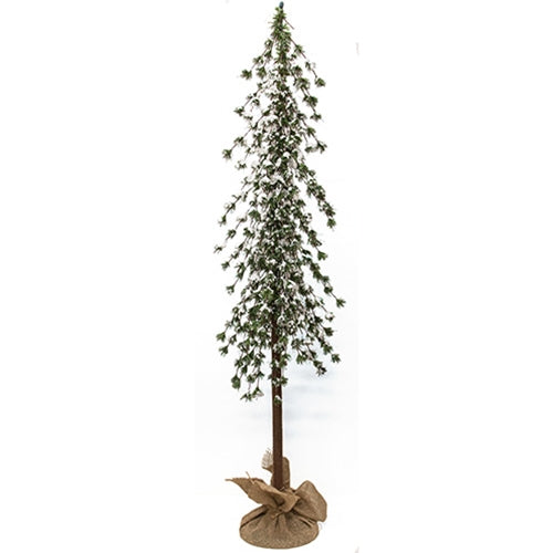 Glistening Snowy Mini Ming Pine Tree w/Burlap Base - 4 Ft.