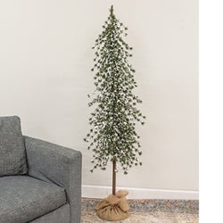 Glistening Snowy Mini Ming Pine Tree w/Burlap Base - 5 Ft.