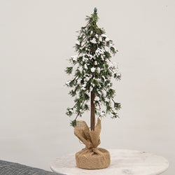 Glistening Snowy Mini Ming Pine Tree w/Burlap Base - 18"