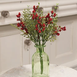 Teeny Leaves and Red Berries Bush - 11"