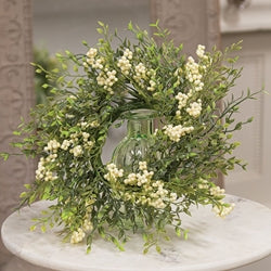 Teeny Leaves and Cream Berries Candle Ring - 4"