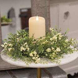 Teeny Leaves and Cream Berries Candle Ring - 6"