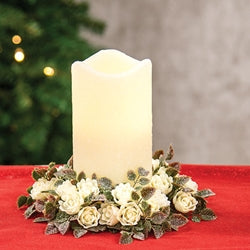 Frosted Fantasy Cream Rose Candle Ring - 3.5"