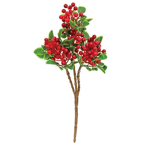 Festive Red Cluster Berries & Leaves Pick - 8.5"