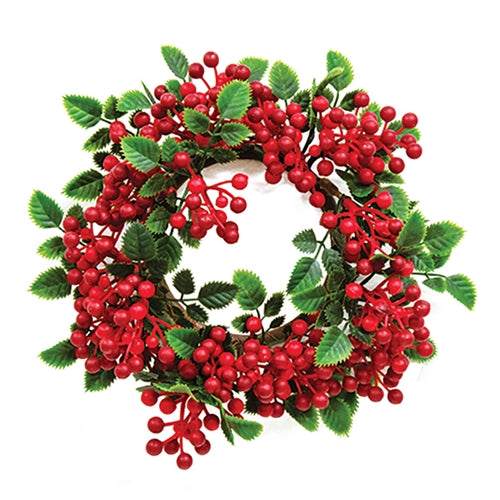 Festive Red Cluster Berries & Leaves Candle Ring - 2.5"