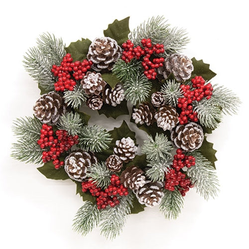 Very Berry Icy Pine & Cone Candle Ring - 4"