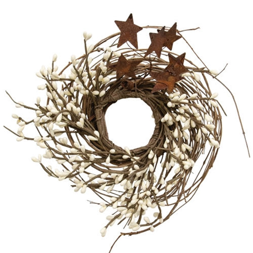 Ivory Pip & Star Twig Wreath 10"