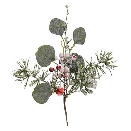 Snowy Holiday Red Berry & Bell Pick
