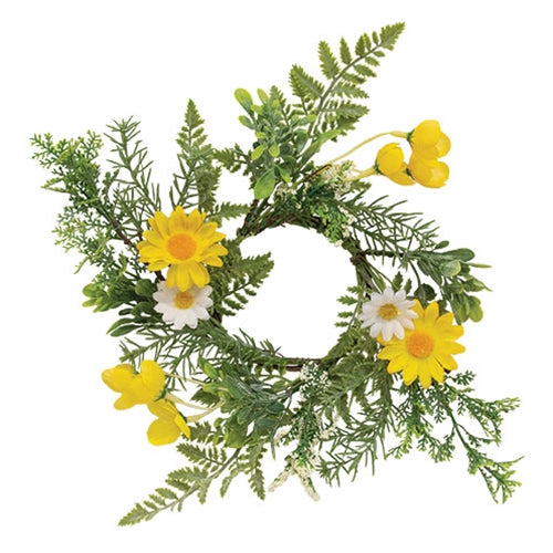 Yellow & White Daisy w/Ferns Ring 12"
