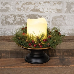 Jingle Brush Pine & Berries Candle Ring - 3.5"