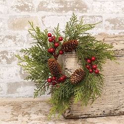 Real Touch Mixed Cedar & Red Berry Candle Ring - 3.5"