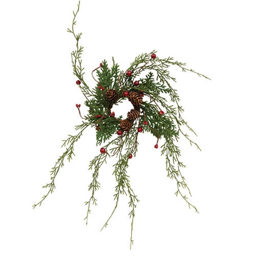 Wispy Cypress Pine & Berry Candle Ring - 1.5"