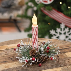 Jingle Brush Pine & Berry Candle Ring - 1.5"