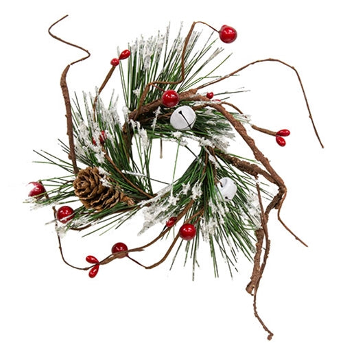Jingle Brush Pine & Berry Candle Ring - 1.5"