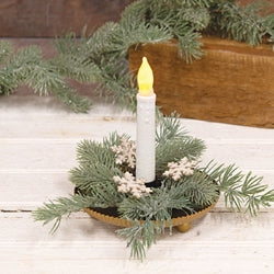 Old World Sparkle Pine & Snowflake Candle Ring - 1.5"