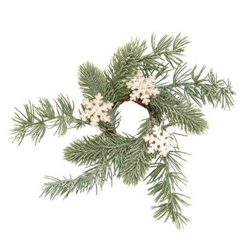 Old World Sparkle Pine & Snowflake Candle Ring - 1.5"