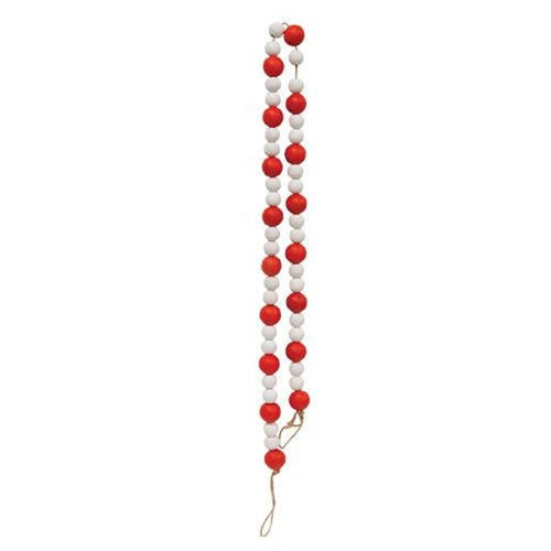 Red & White Wooden Bead Garland 39"