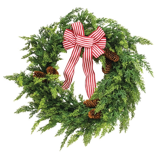 Cedar & Pinecone Wreath with Bow - 22"