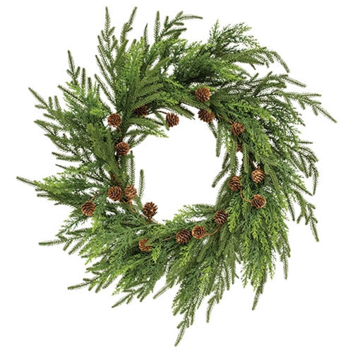 Soft Touch Needle Pine & Cones Wreath - 24"