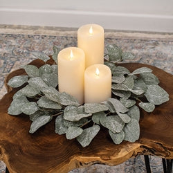 Frosted Dollar Eucalyptus Leaf Candle Ring 6.5"