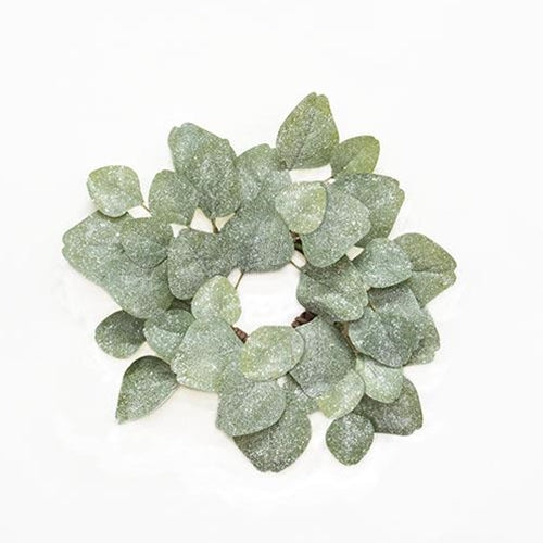 Frosted Dollar Eucalyptus Leaf Candle Ring 3.5"