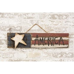 Lath "America" Flag w/Wood Star 2ft