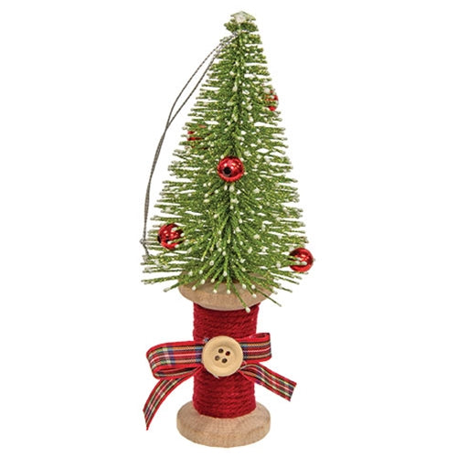 Green Glitter Bottle Brush Tree on Spool Ornament
