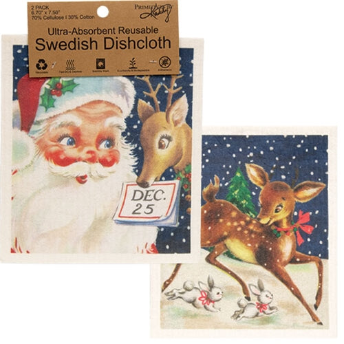 2/Set - Retro Christmas Swedish Dishcloths
