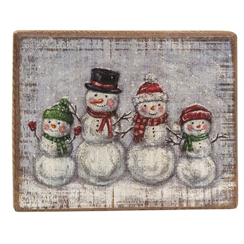 Distressed Wooden Snow Family Block Sign - 6" x 4.75"