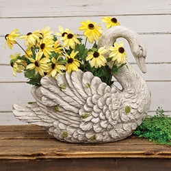 Resin Mossy Swan Planter - 19"L x 15"H