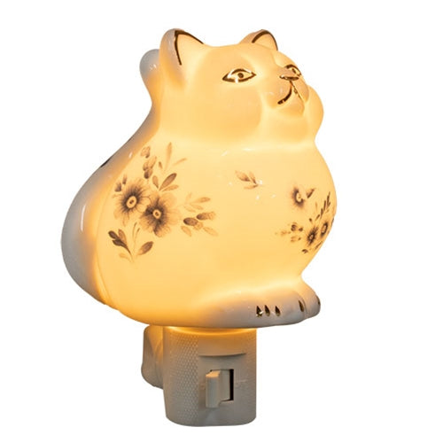 Porcelain Floral Cat Nightlight
